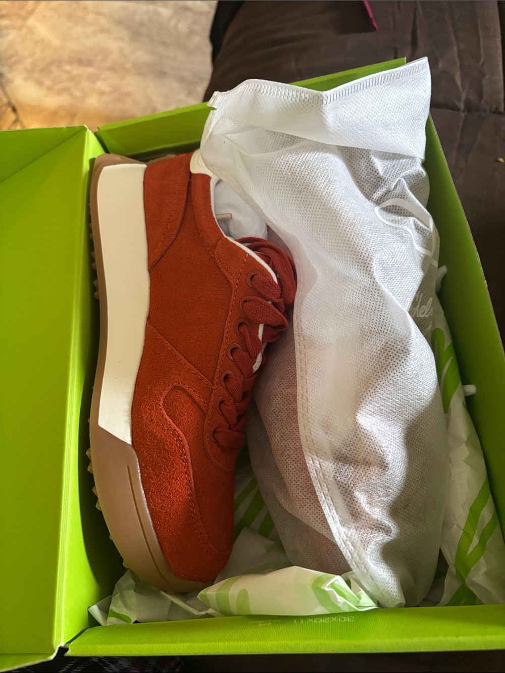 Red Suede Low-Top Sneakers with White Trim - Picture 5 of 6